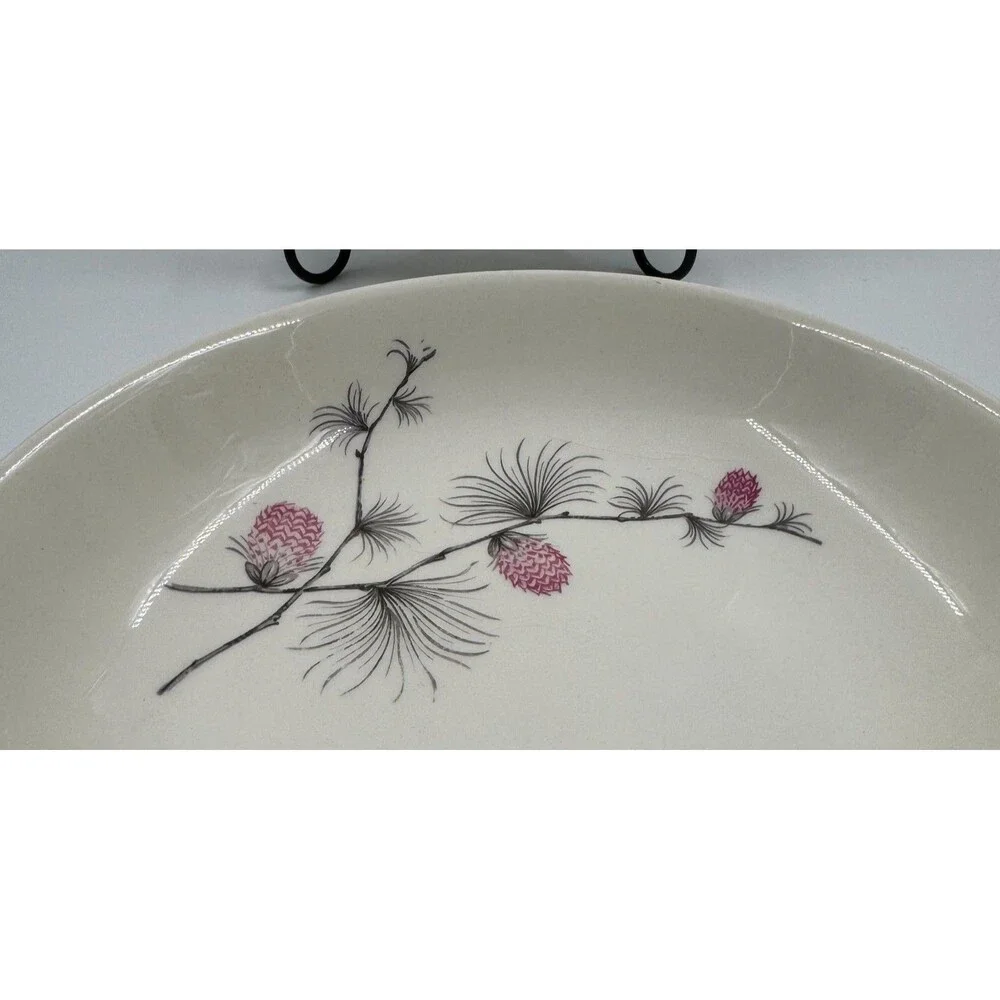 Set of 2 Vintage Skyline Canonsburg Pottery Pink Pine Cones Soup Bowls